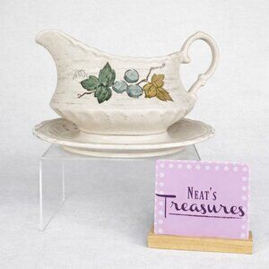 Vintage Metlox Poppytrail VINEYARD Green Gold Leaves Gravy Boat & Underplate